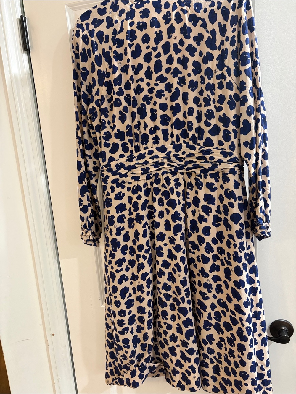 Silk Midi Dress in Beige and Navy- Tory Burch, with neck scarf - Picture 3 of 6